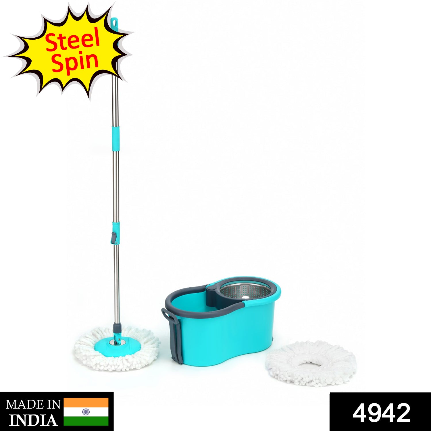 4942 Quick Spin Mop With Steel Spin, Bucket Floor Cleaning, Easy Wheels & Big Bucket, Floor Cleaning Mop with Bucket DeoDap 4942 Quick Spin Mop With Steel Spin, Bucket Floor Cleaning, Easy Wheels & Big Bucket, Floor Cleaning Mop with Bucket DeoDap